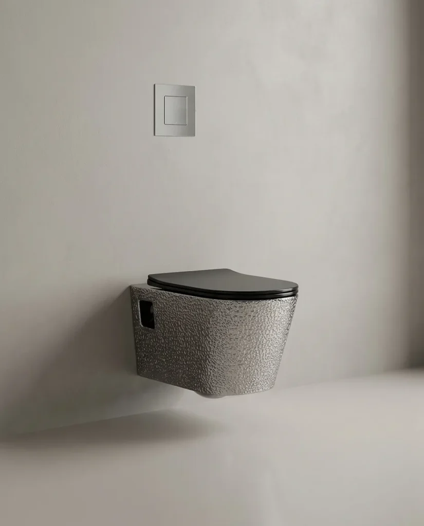 WC suspendu sans bride Crocodile argent et noir