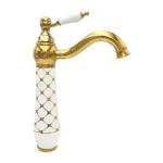 Geometrik White Gold Tall Basin Mixer