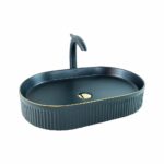 Matte Black Gold Vessel Basin 60 cm