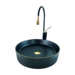 Matte Black Gold Vessel Basin 42 cm