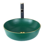 Matte Green Gold Oval Countertop Vessel Basin