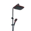 Meridyen Matte Black Red Overhead Shower Set with Mixer
