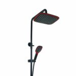 Meridyen Matte Black Red Overhead Shower Set with Mixer