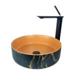 Faralya 40 cm Black Orange Countertop Vessel Basin