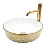 Flower Gold White Vessel Basin