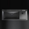 Black 118x50 Single Bowl Stainless Steel Kitchen Sink with Glass Rinser