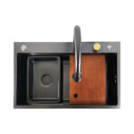 Nano Black 75x45 Stainless Steel Kitchen Sink with Faucet