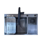 Black 76x48 Single Bowl Stainless Steel Kitchen Sink with Glass Rinser