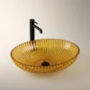 Dekoratif Oval Cam Lavabo Sarı 50 cm