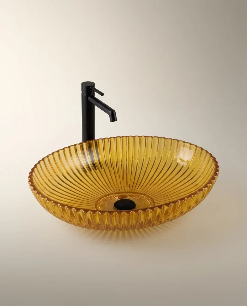 Dekoratif Oval Cam Lavabo Sarı 50 cm