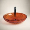 Dekoratif Oval Cam Lavabo Kırmızı 50 cm