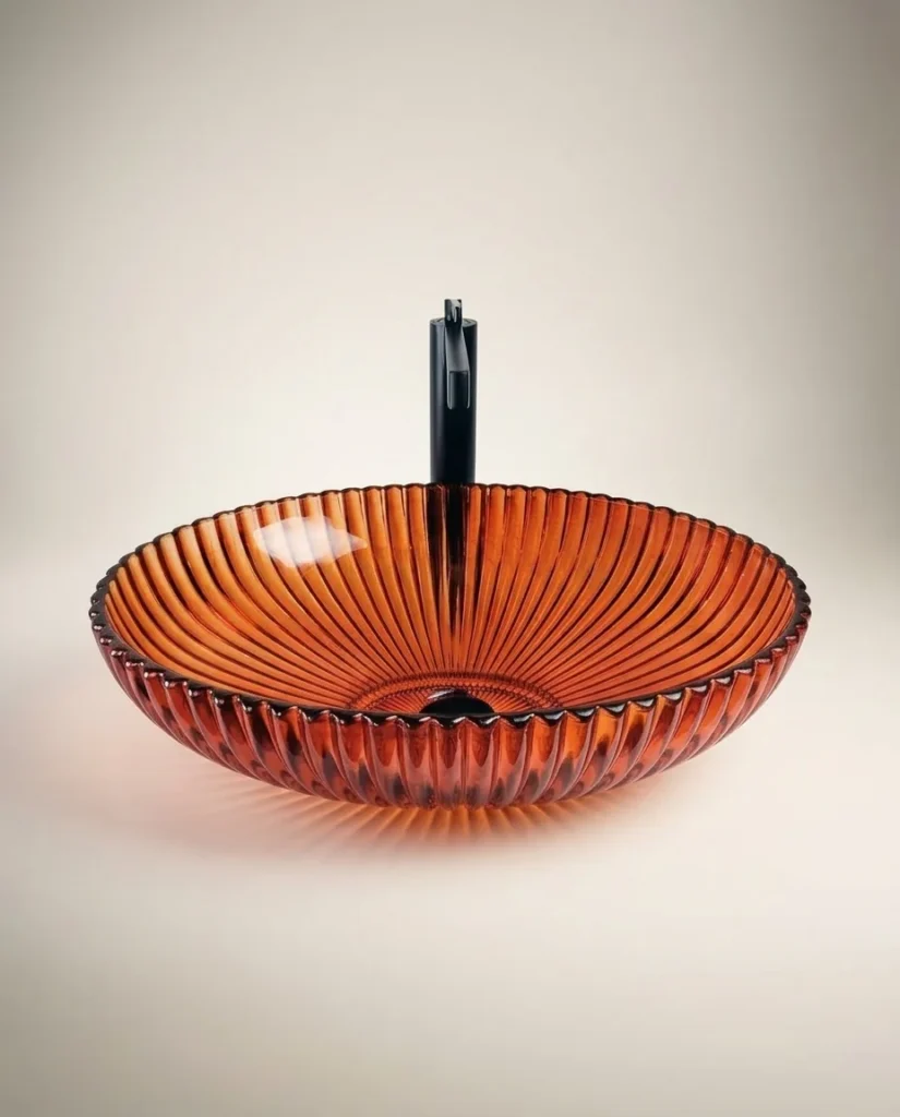 Dekoratif Oval Cam Lavabo Kırmızı 50 cm