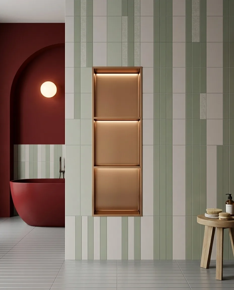 30x90 cm Gömme Paslanmaz Çelik Niş Ledli Rose Gold