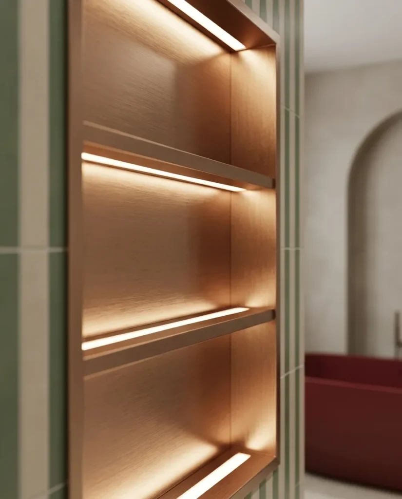 30x90 cm Gömme Paslanmaz Çelik Niş Ledli Rose Gold