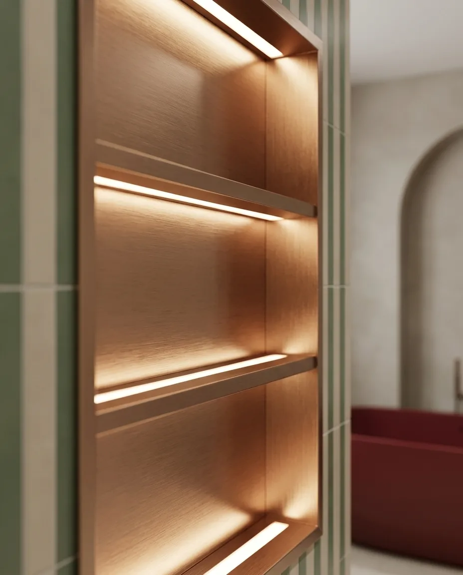 30x90 cm Gömme Paslanmaz Çelik Niş Ledli Rose Gold