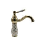 Geometrik Beyaz Altın Lavabo Bataryası