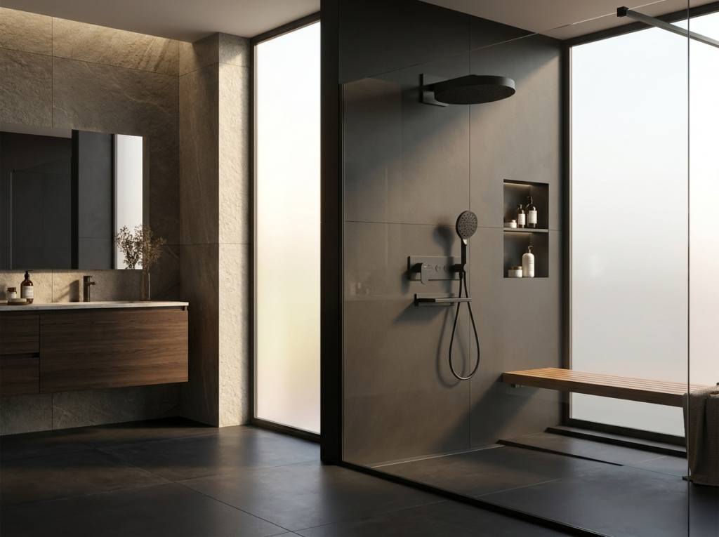 omega siyah ankastre duş seti banyo
