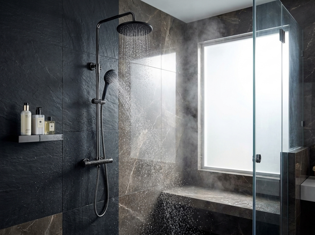 royal siyah krom tepe duş seti banyo