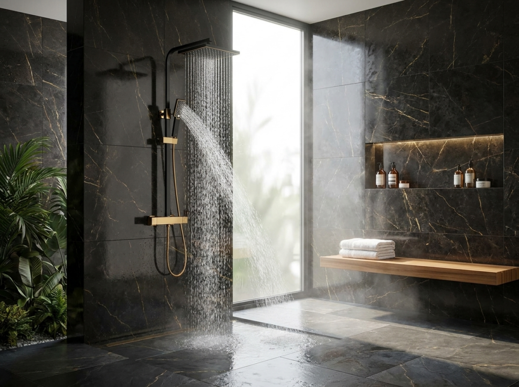 waterfall siyah altın duş seti banyo