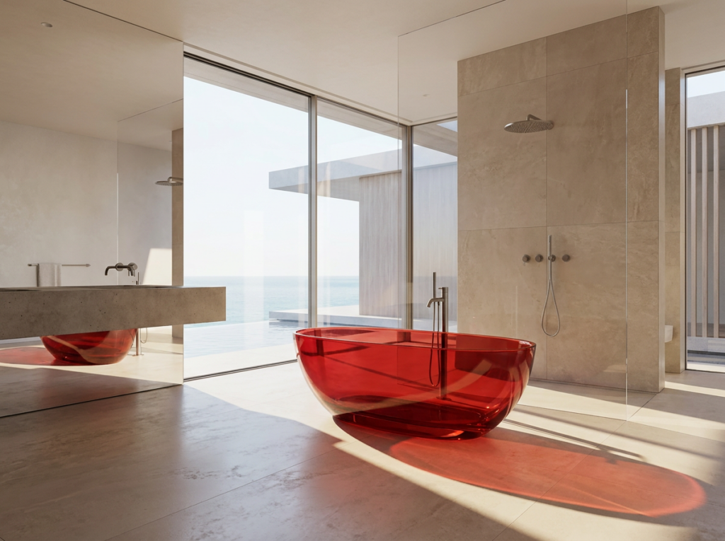kırmızı şeffaf bağımsız küvet banyo