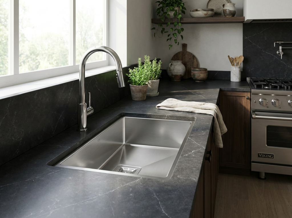 inox eviye mutfak sahnesi