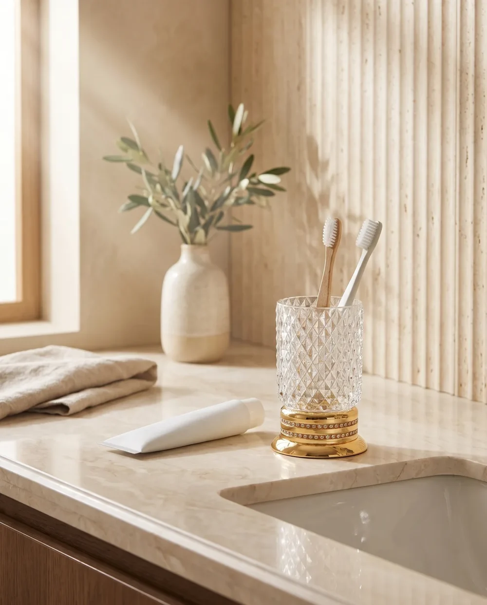 Crystal Altın Set Üstü Diş Fırçalık
