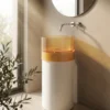 Crystal Şeffaf Sarı Beyaz Cam Monoblok Lavabo