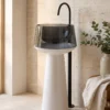 Crystal Şeffaf Siyah Beyaz Cam Monoblok Lavabo