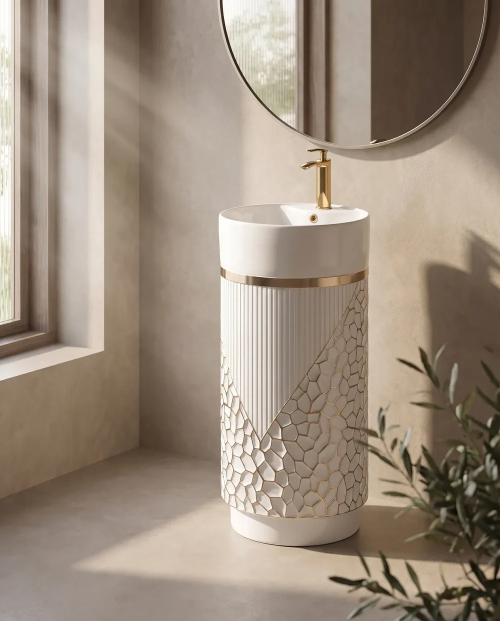 Elysia Beyaz Altın Monoblok Lavabo