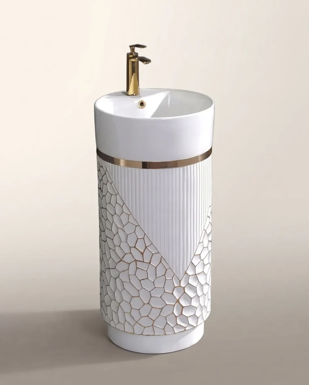 Elysia Beyaz Altın Monoblok Lavabo