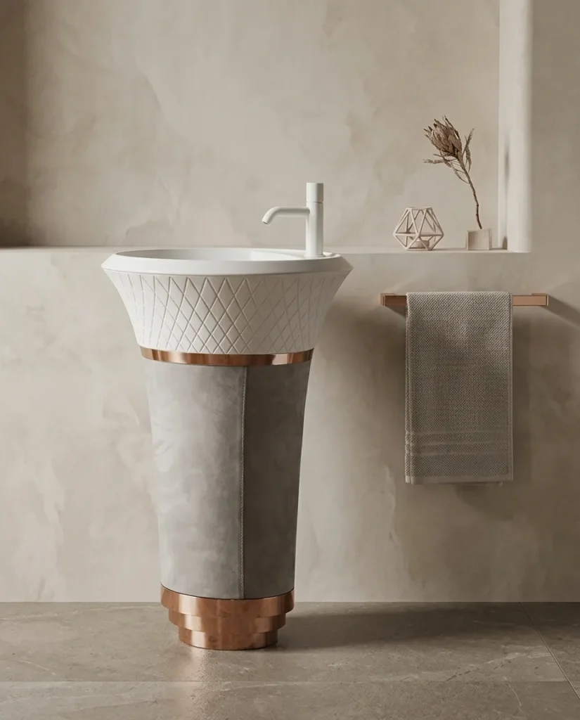 Glory Gri Beyaz Bronz Monoblok Lavabo