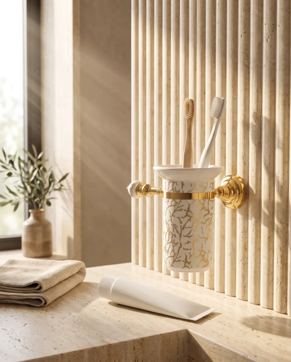 Marble Altın Montajlı Diş Fırçalık