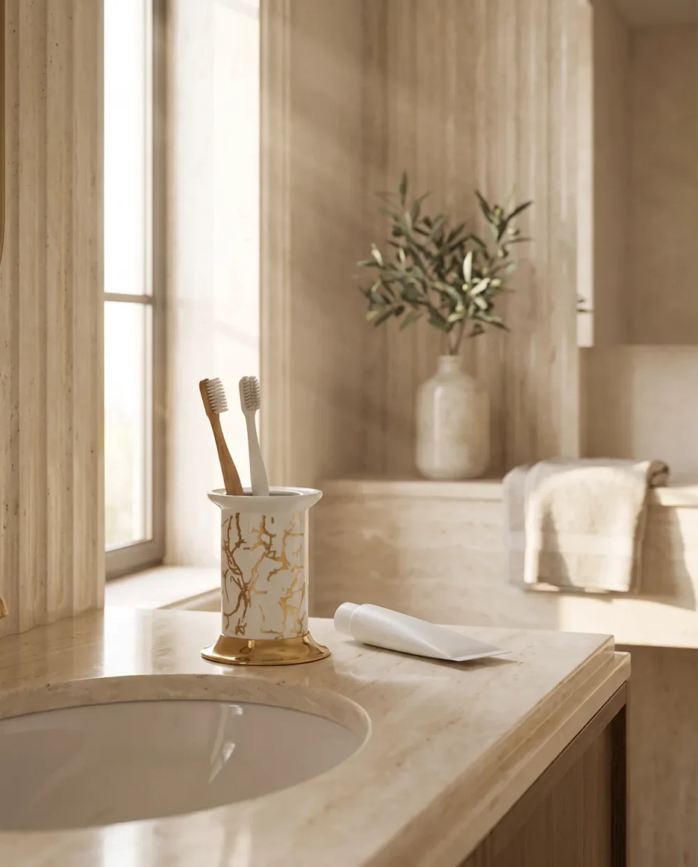 Marble Altın Set Üstü Diş Fırçalık