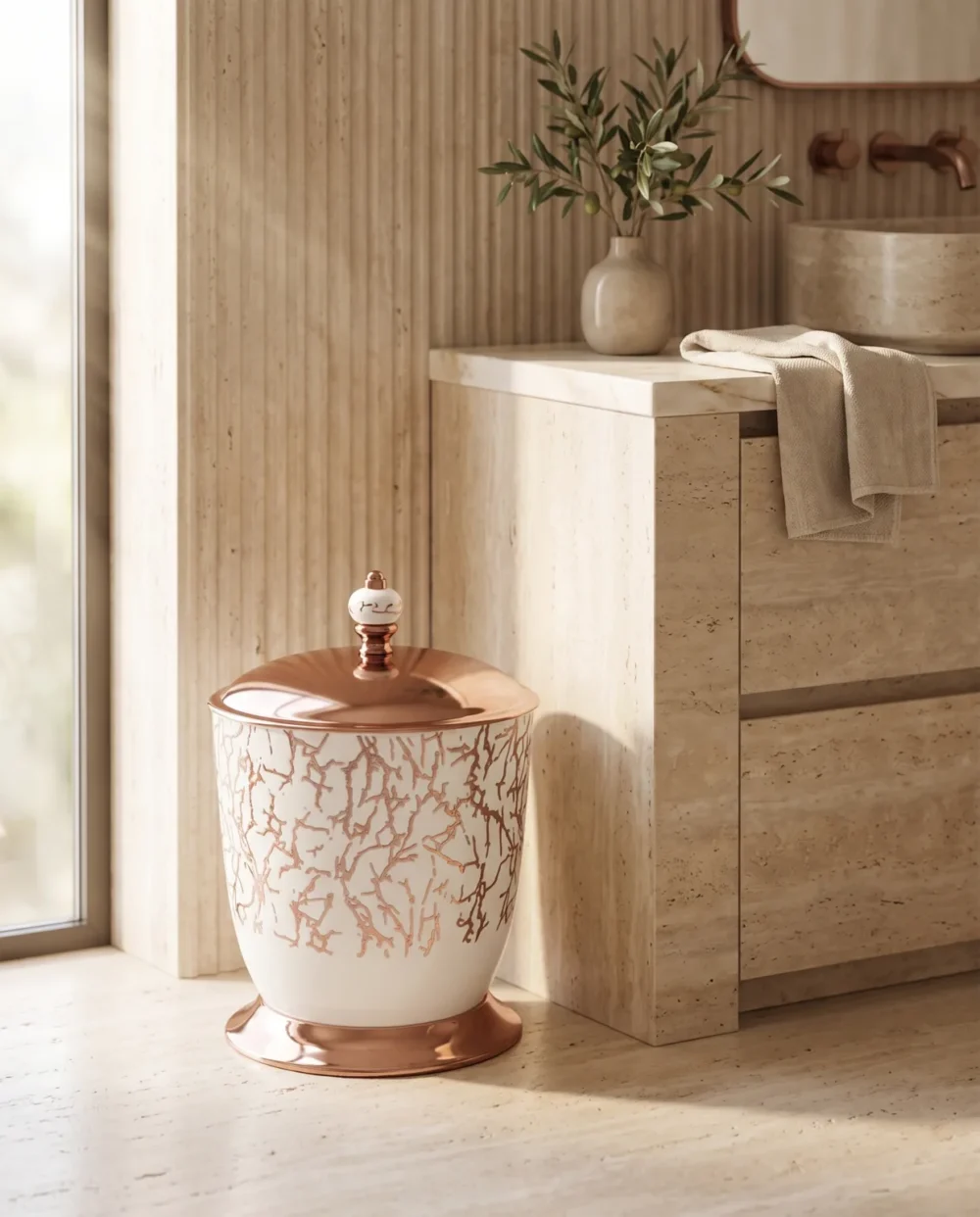 Marble Bronz Çöp Kovası