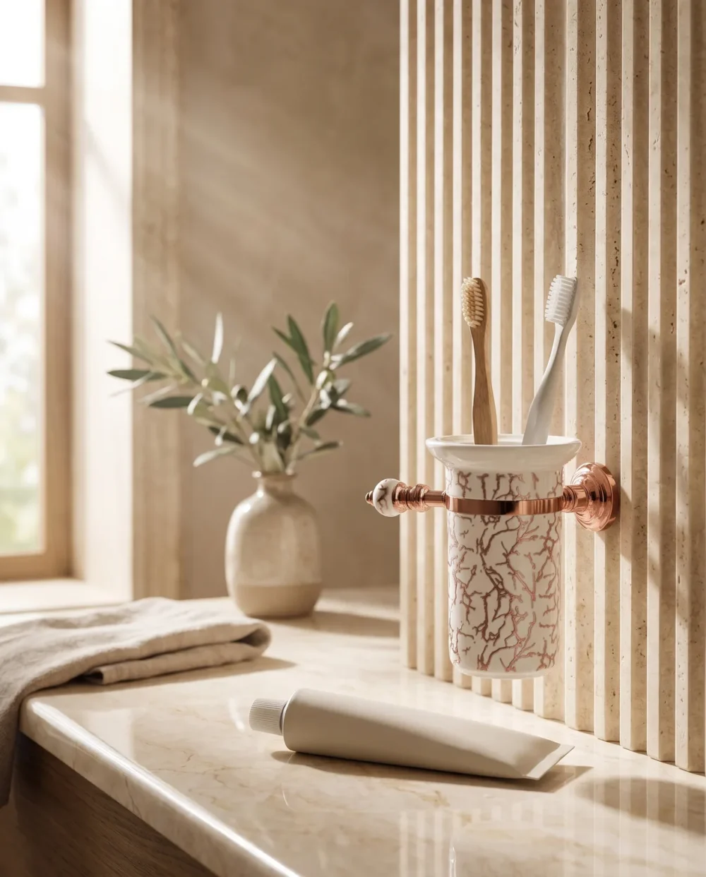 Marble Bronz Montajlı Diş Fırçalık