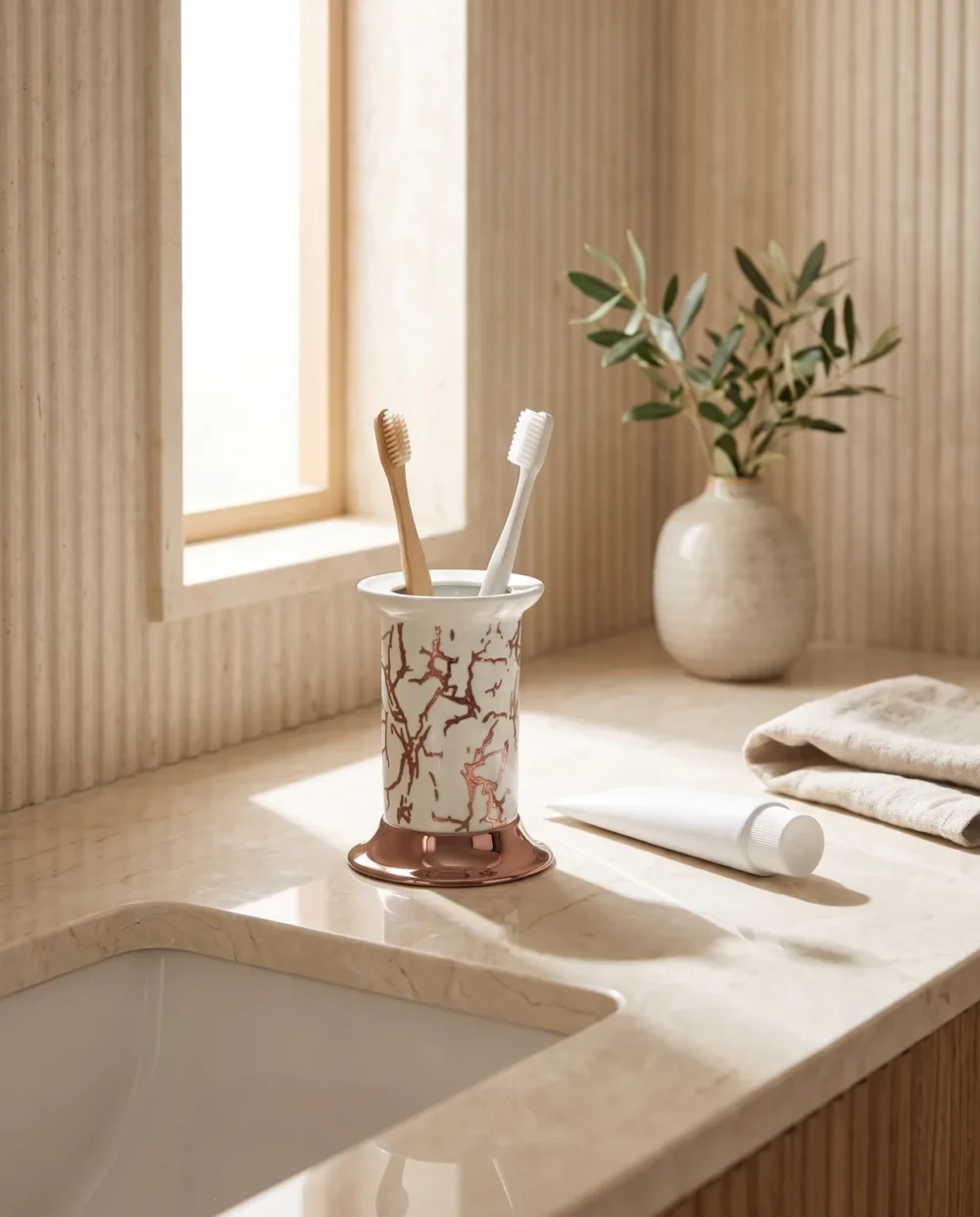 Marble Bronz Set Üstü Diş Fırçalık