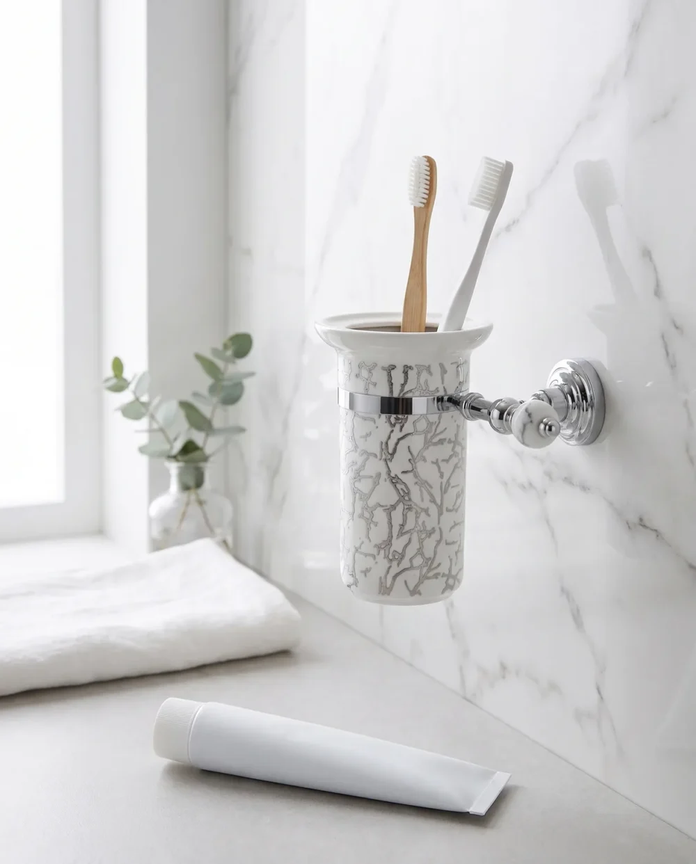 Marble Krom Montajlı Diş Fırçalık