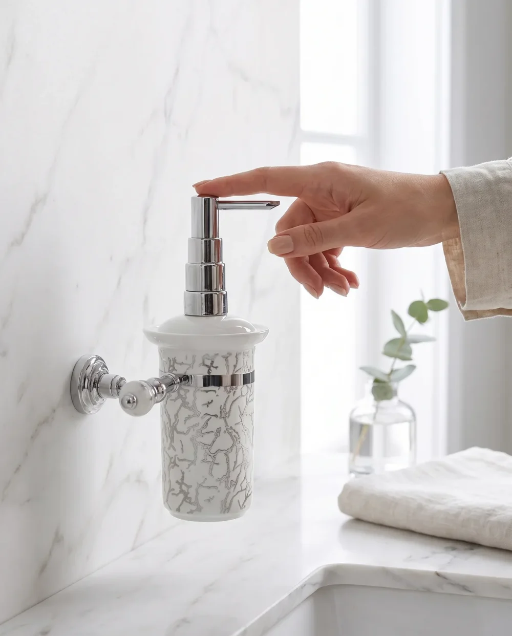 Marble Krom Montajlı Sıvı Sabunluk