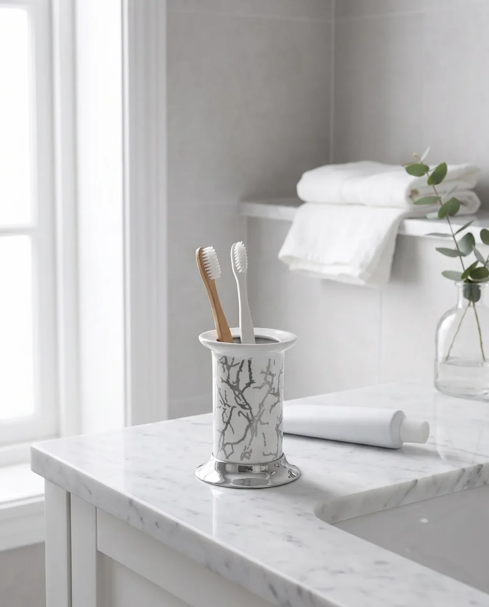 Marble Krom Set Üstü Diş Fırçalık