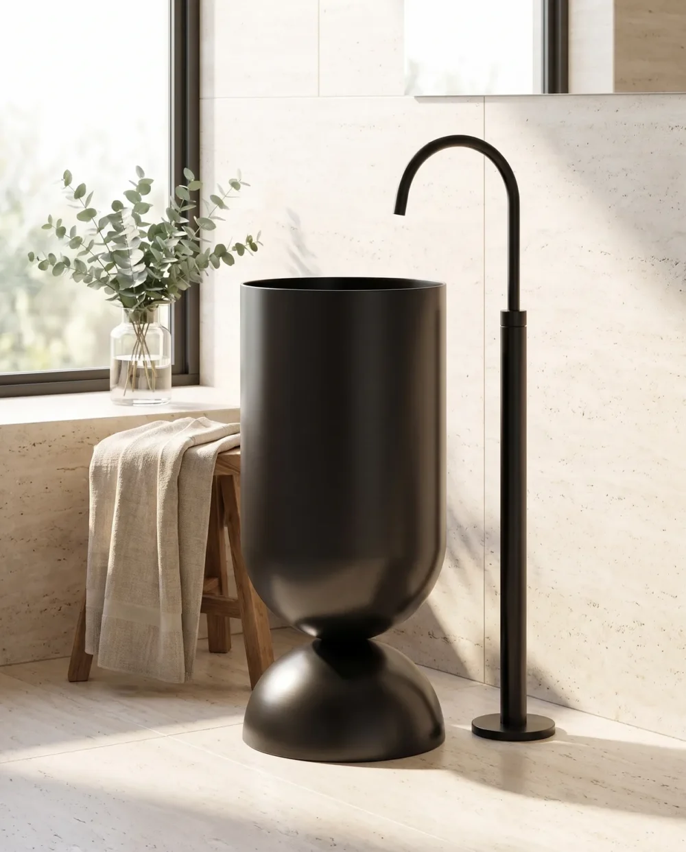 Petite Siyah Paslanmaz Monoblok Lavabo