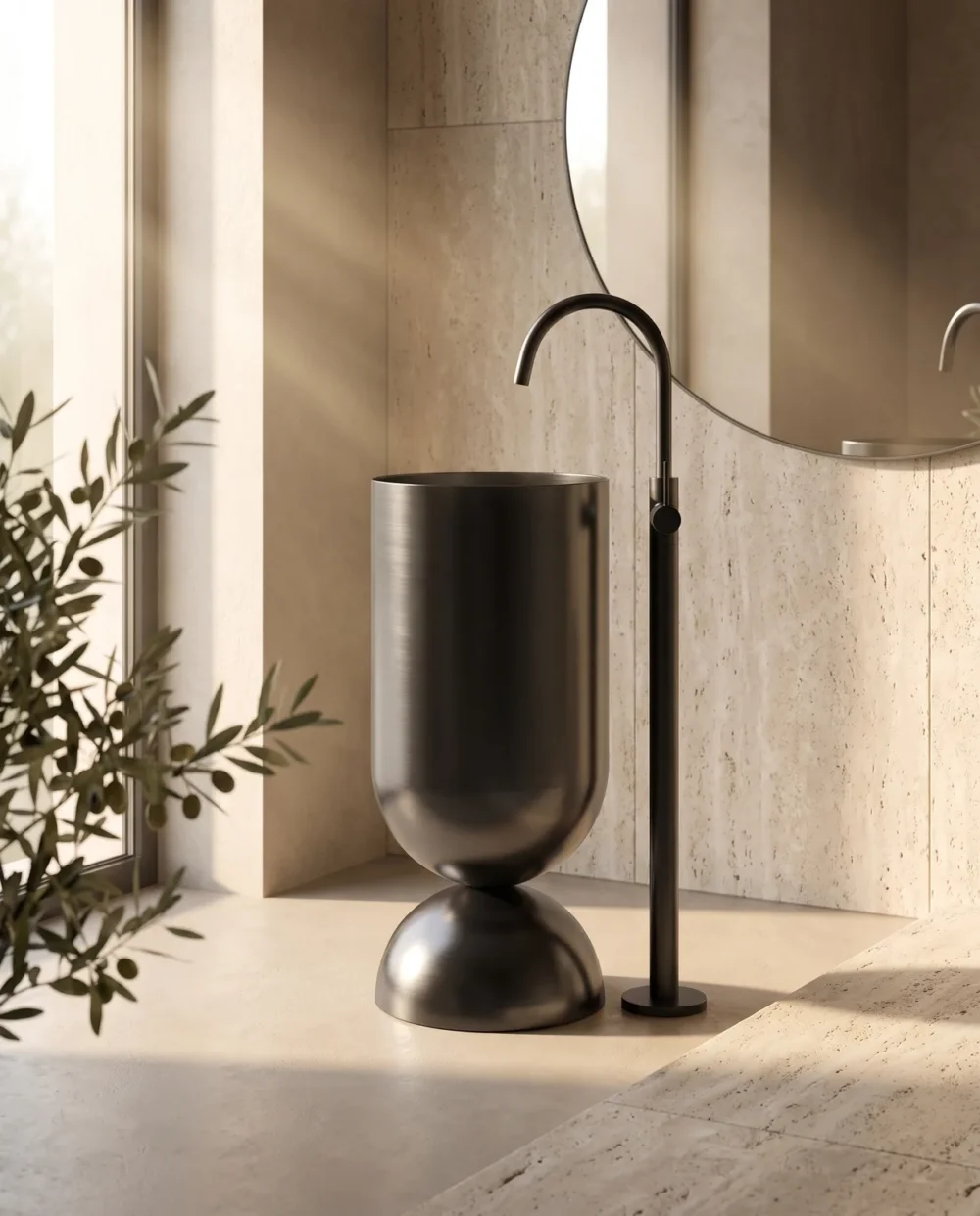 Petite Siyah Paslanmaz Monoblok Lavabo