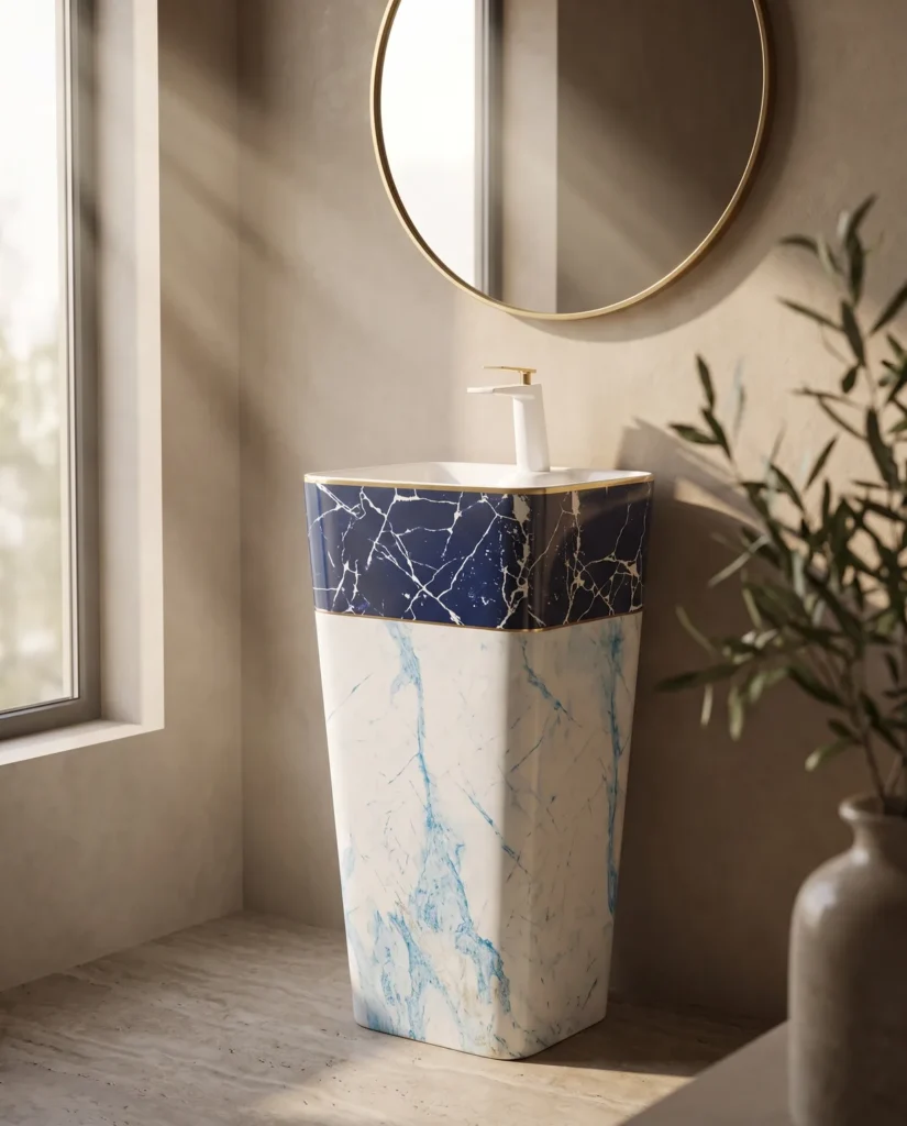 Calacatta Mavi Beyaz Monoblok Lavabo