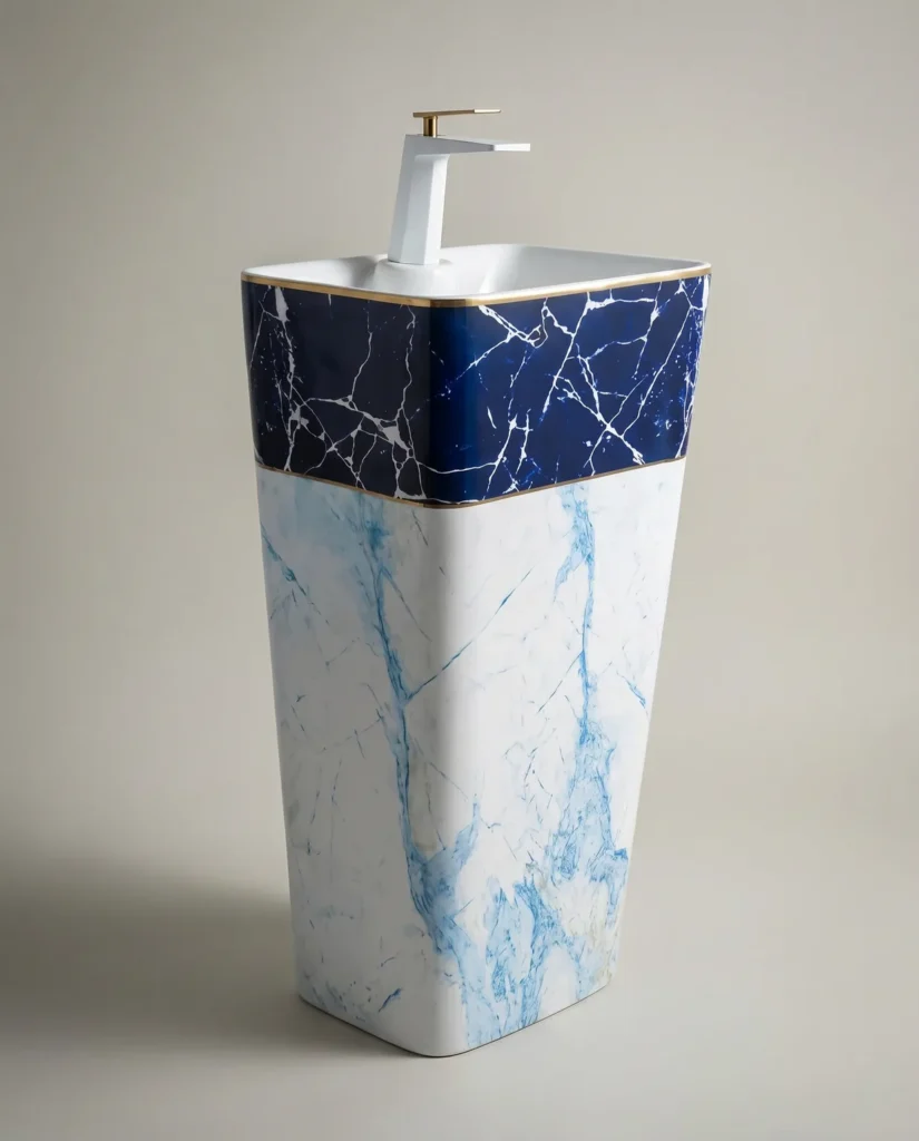 Calacatta Mavi Beyaz Monoblok Lavabo