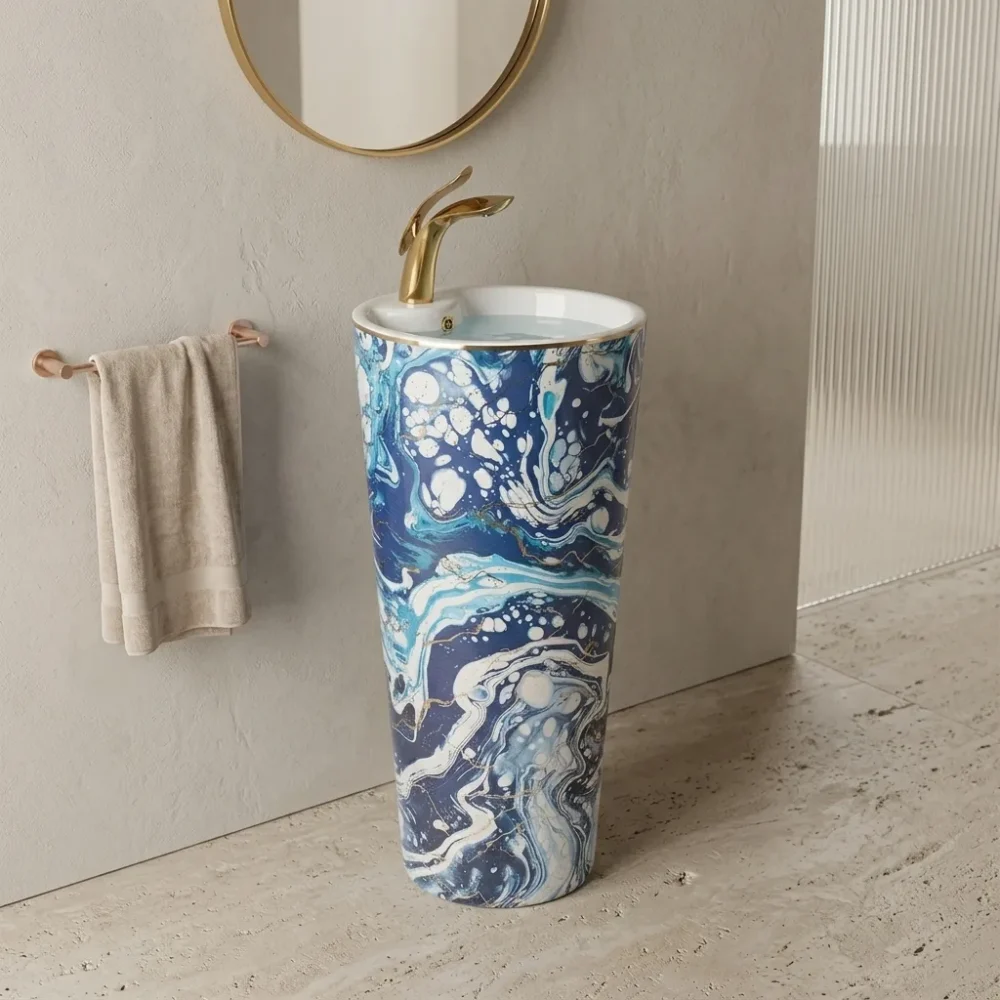 Ebru Mavi Altın Monoblok Lavabo