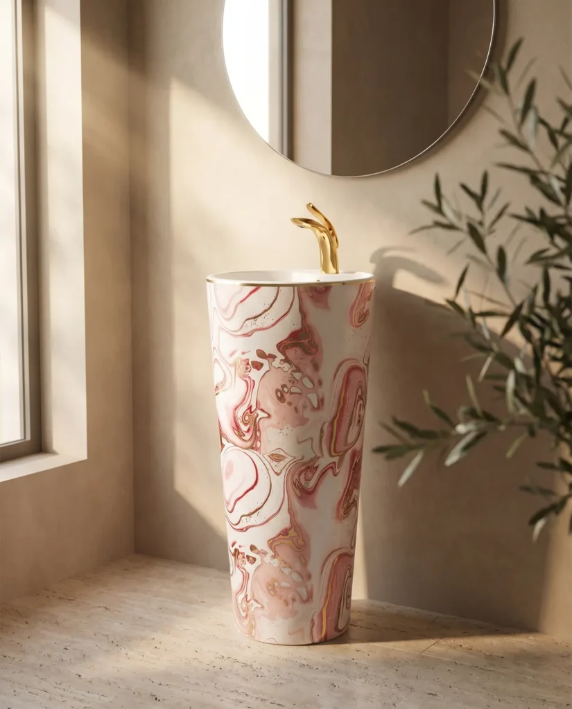 Ebru Pembe Altın Monoblok Lavabo