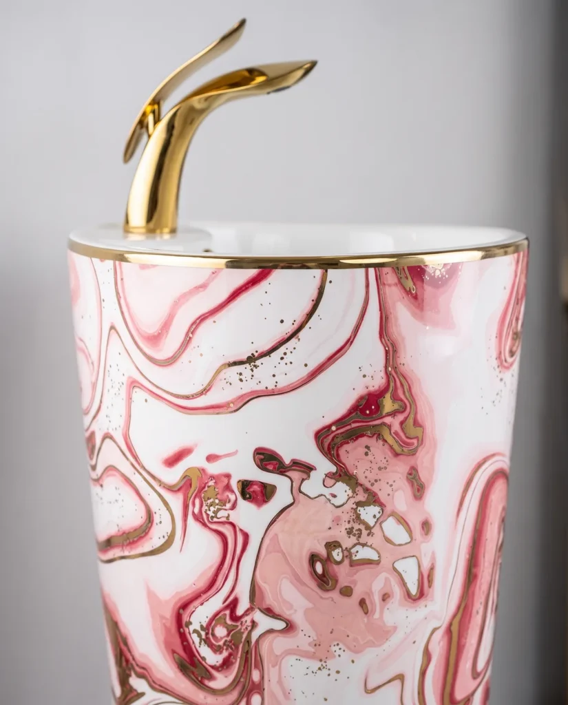 Ebru Pembe Altın Monoblok Lavabo