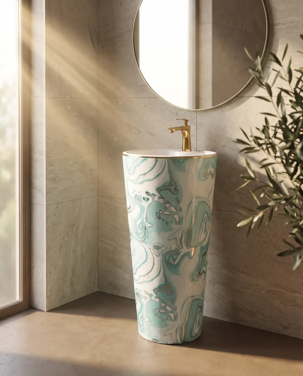 Ebru Yeşil Altın Monoblok Lavabo