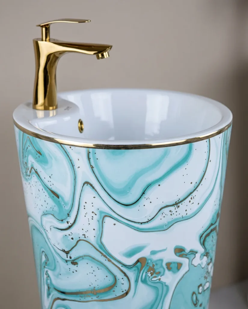 Ebru Yeşil Altın Monoblok Lavabo