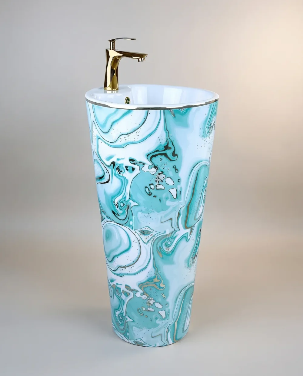 Ebru Yeşil Altın Monoblok Lavabo