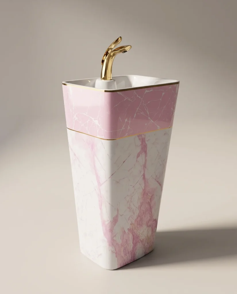 Calacatta Pembe Beyaz Monoblok Lavabo